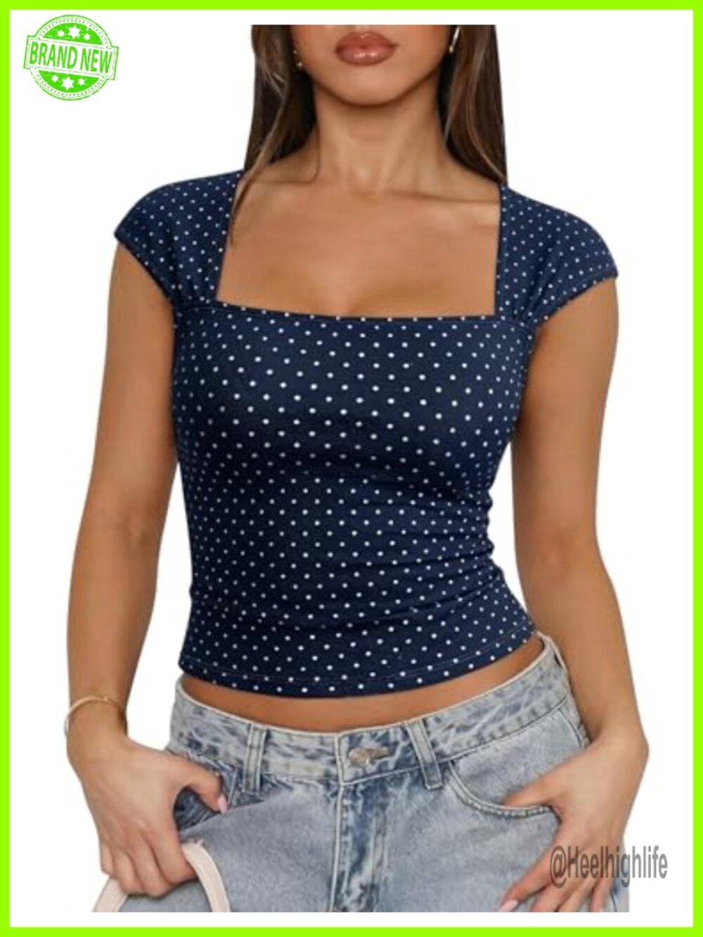 Polka Dot Crop Tank Top Square Neck Sleeveless Summer Babydoll Top Cotton